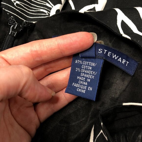 CATHERINE STEWART Black & White Floral A-line Flirty Summer Cocktail Party Dress - Picture 12 of 15